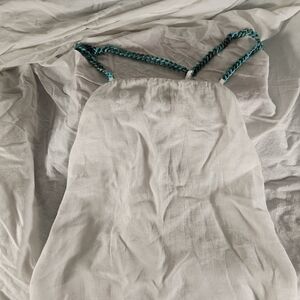 Zara White Linen Fabric Top With TEAL chain link Straps